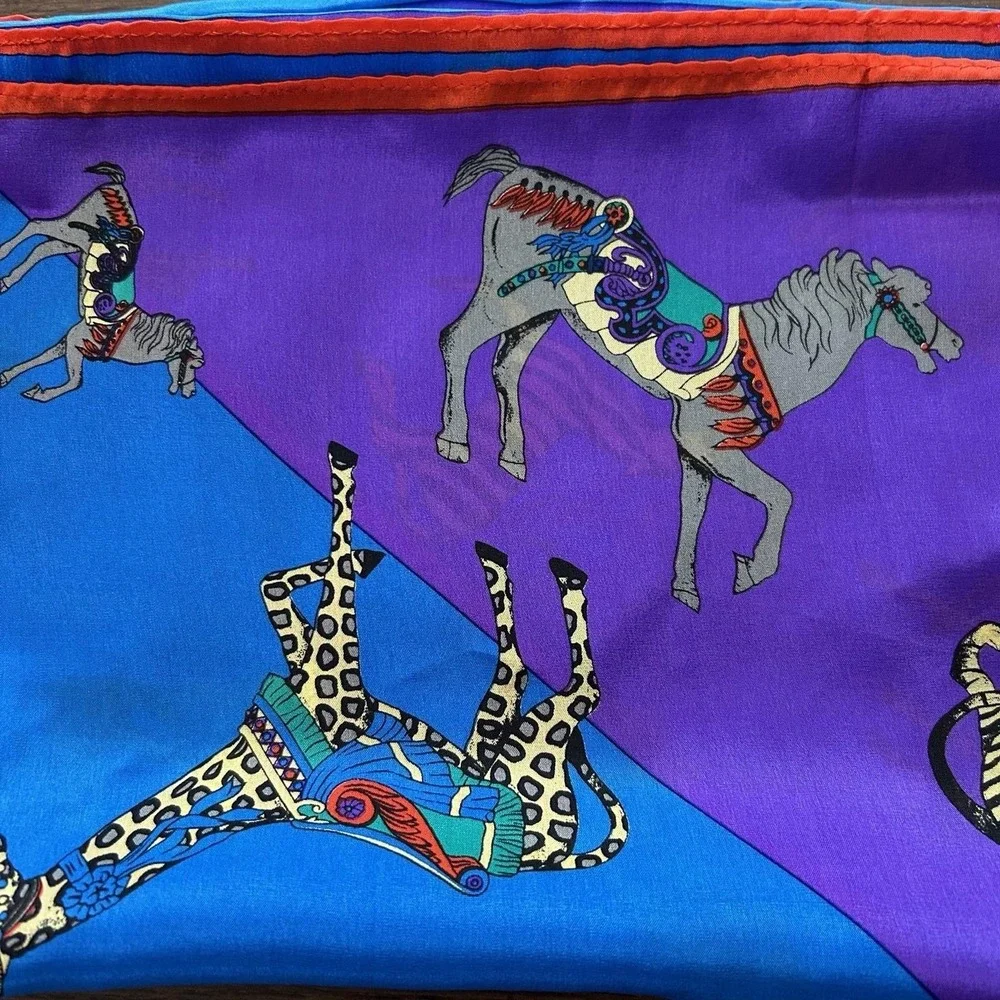 Vintage Elaine Gold Collection 100% Silk Circus Animal Print Scarf 34x34